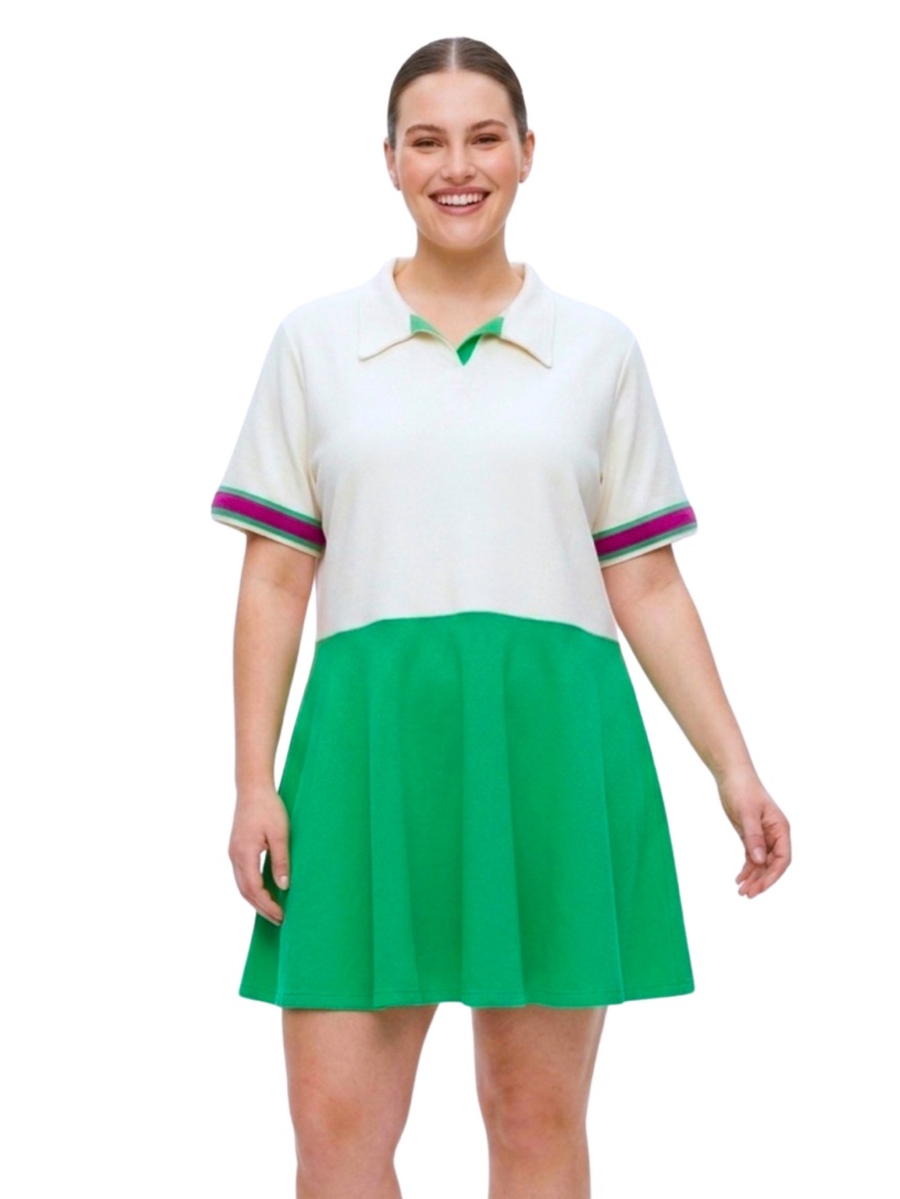 Carole Bruns White & Green Colorblock Polo Vintage Dress Size XL